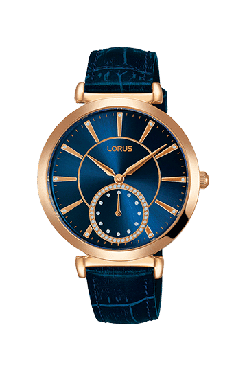 Lorus Dark blue sunray dial leather strap watch for Women RN416AX9