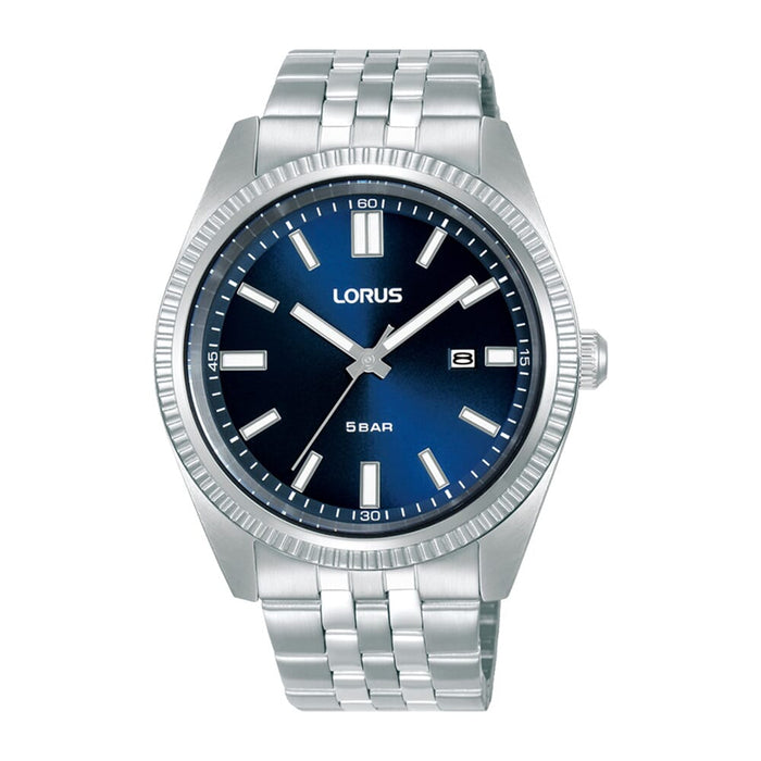 Lorus  Dark blue sunray dial stainless steel watch for men RH965QX9