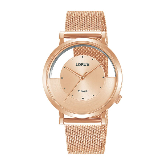 Lorus light Pink gold sunray dial stainless steel watch for women RG272SX9