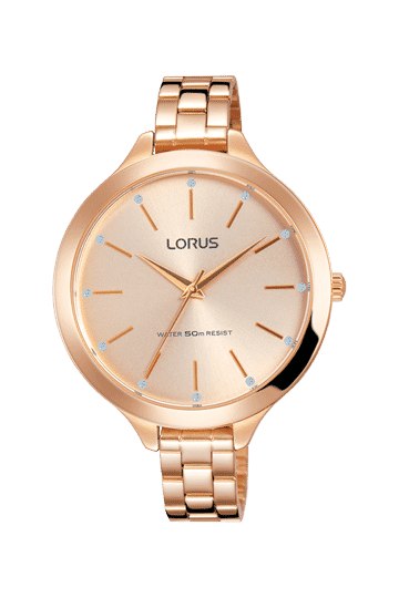 Lorus Light pink gold sunray dial stainless steel watch for Women RG296KX9