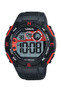 Lorus R2309LX9 - Men's, Digital, 100m Water Resistant, Calender, Chronograph, Black and Red Color