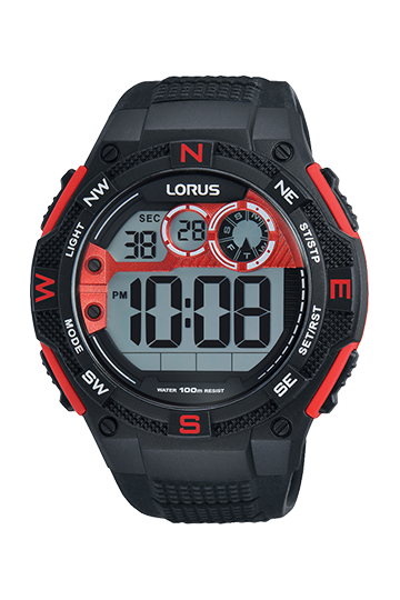Lorus R2309LX9 - Men's, Digital, 100m Water Resistant, Calender, Chronograph, Black and Red Color