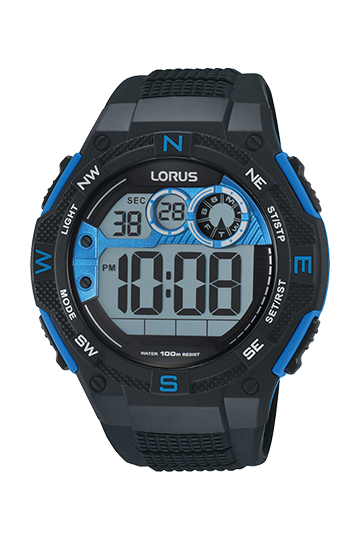 Lorus R2317LX9 - Men's, Digital, 100m Water Resistant, Calender, Chronograph, Black and Blue Color