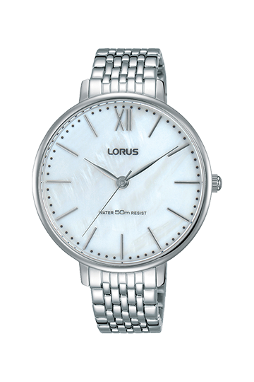Lorus White mother of pearl dial stainless steel strap watch for women RG275LX9