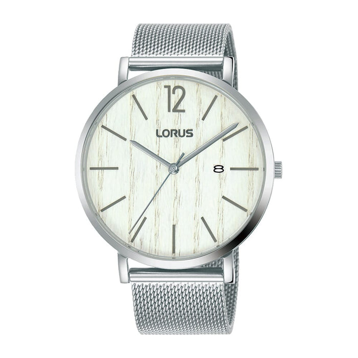 Lorus White wood dial stainless steel watch for men RH997MX9