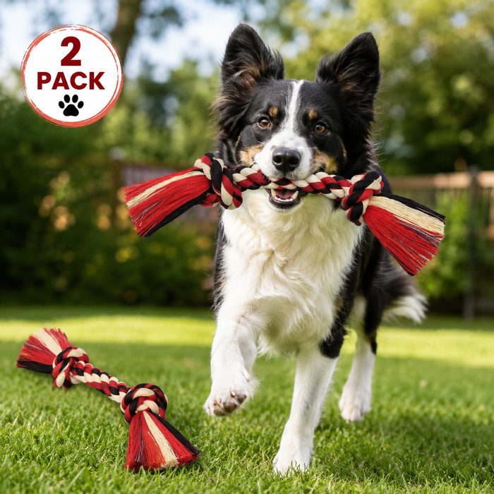 Mammoth Cloth Rope Bone Dog Toy 12" Medium Natural Cotton Chew Tug Toy 2-Pack