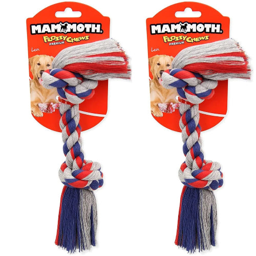 Mammoth Cloth Rope Bone Dog Toy 12" Medium Natural Cotton Chew Tug Toy 2-Pack