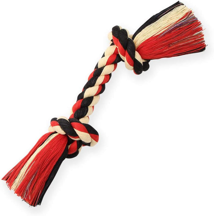Mammoth Cloth Rope Bone Dog Toy 12" Medium Natural Cotton Chew Tug Toy 2-Pack