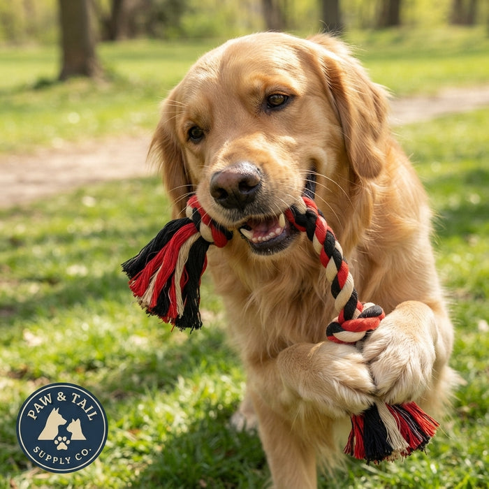 Mammoth Cloth Rope Bone Dog Toy 12" Medium Natural Cotton Chew Tug Toy