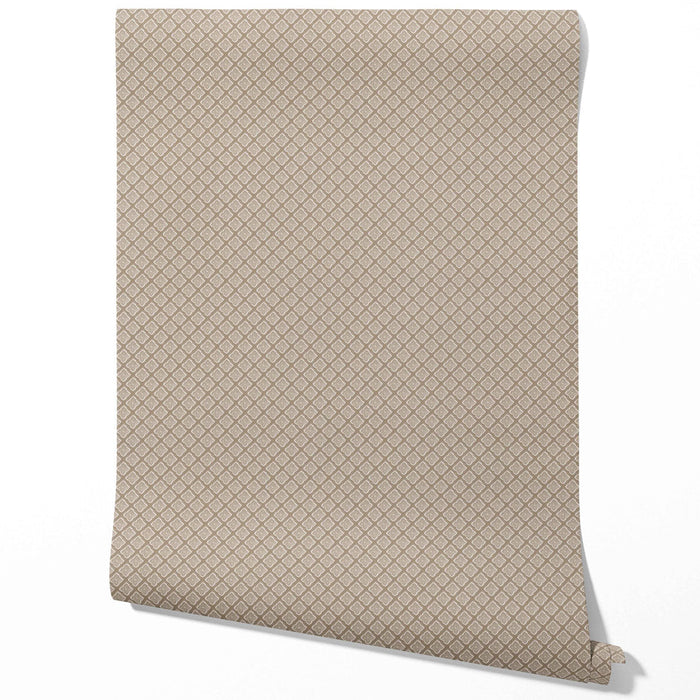 Small Floral Geometric Lattice Traditional Wallpaper (Beige/ Brown/ Taupe)
