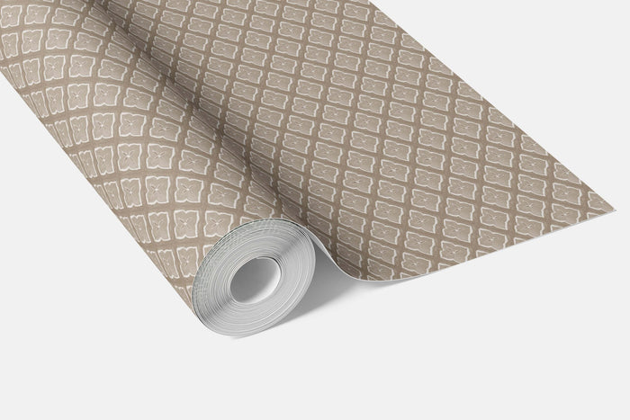 Small Floral Geometric Lattice Kitchen Wallpaper (Beige/ Brown/ Taupe)