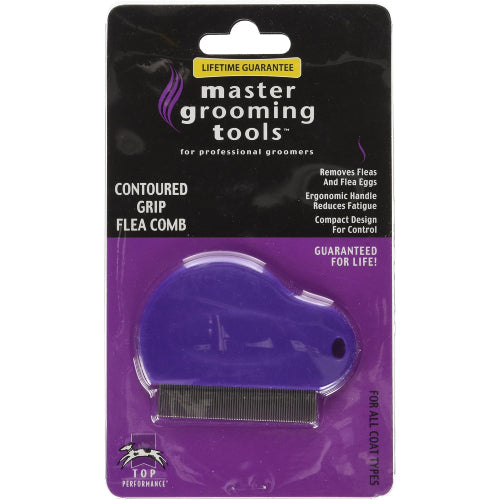 Master Grooming Tools Contoured Grip Flea Comb for Dogs & Cats, Purple