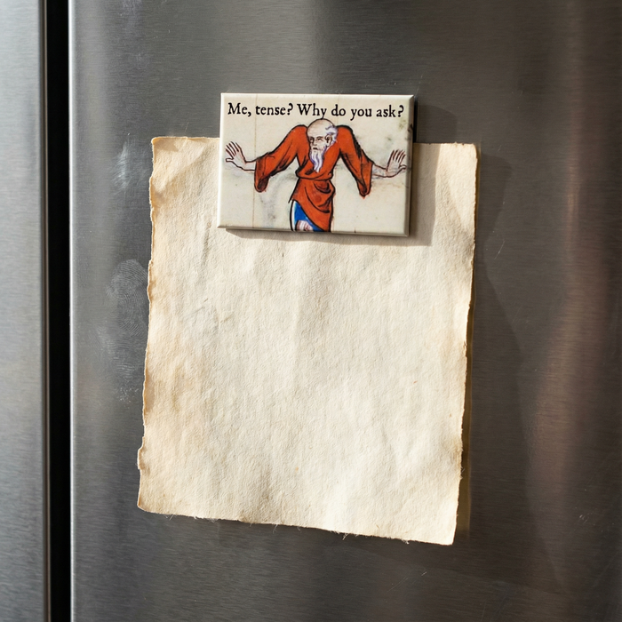 Me, Tense? Why Do You Ask Medieval Marginalia Refrigerator Magnet | Funny History Quote Magnet