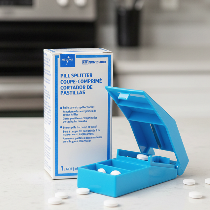 Medline Pill Splitter Cutter Crusher Accurate Dose Divider with Storage