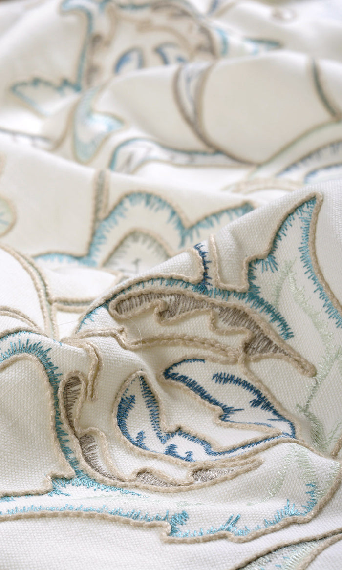Floral Embroidery Drapes for Living, Bedroom, Kitchen, Bathroom (Blue/ White)