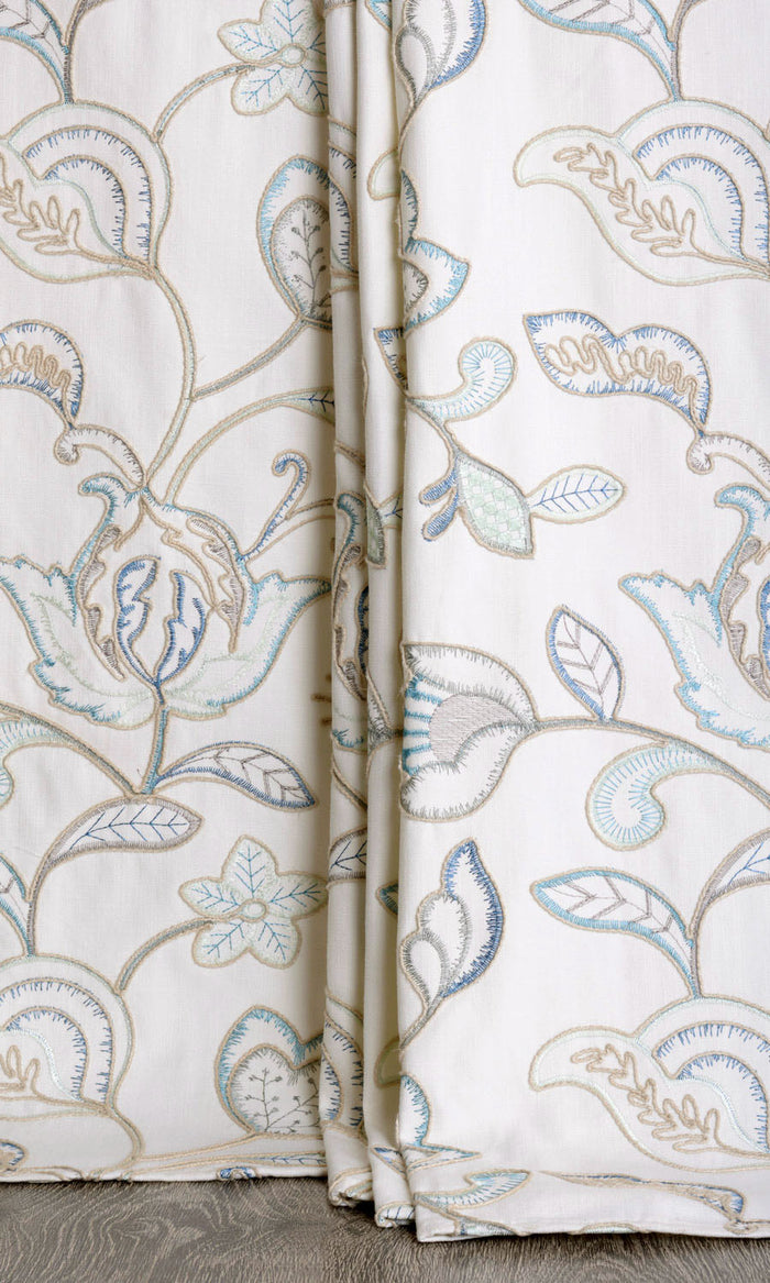 Floral Embroidery Curtains / Drapes / Window Drapery Panels (Blue/ White)