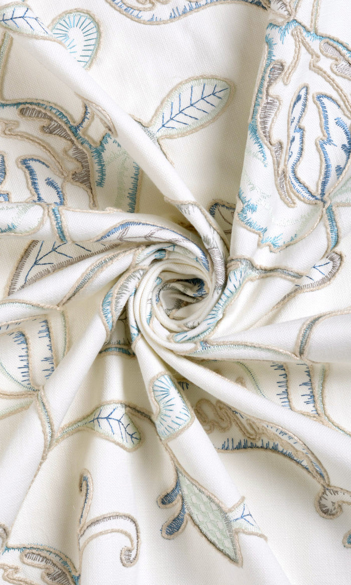 Floral Embroidery Made-to-Measure Curtains (Blue/ White)