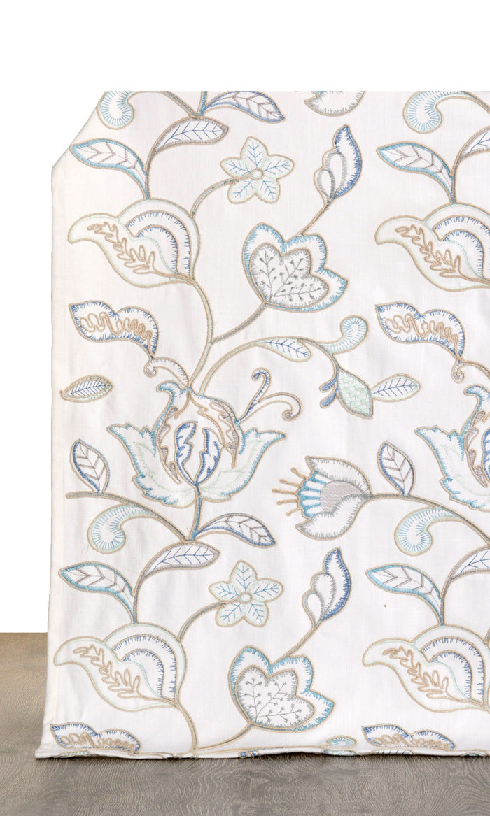 Floral Embroidery Any Size Style Curtains (Blue/ White)