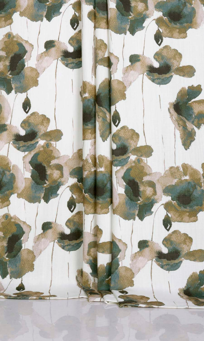Water Lilies Floral Window Treatments Fabric By the Metre (Brown/ Grey)