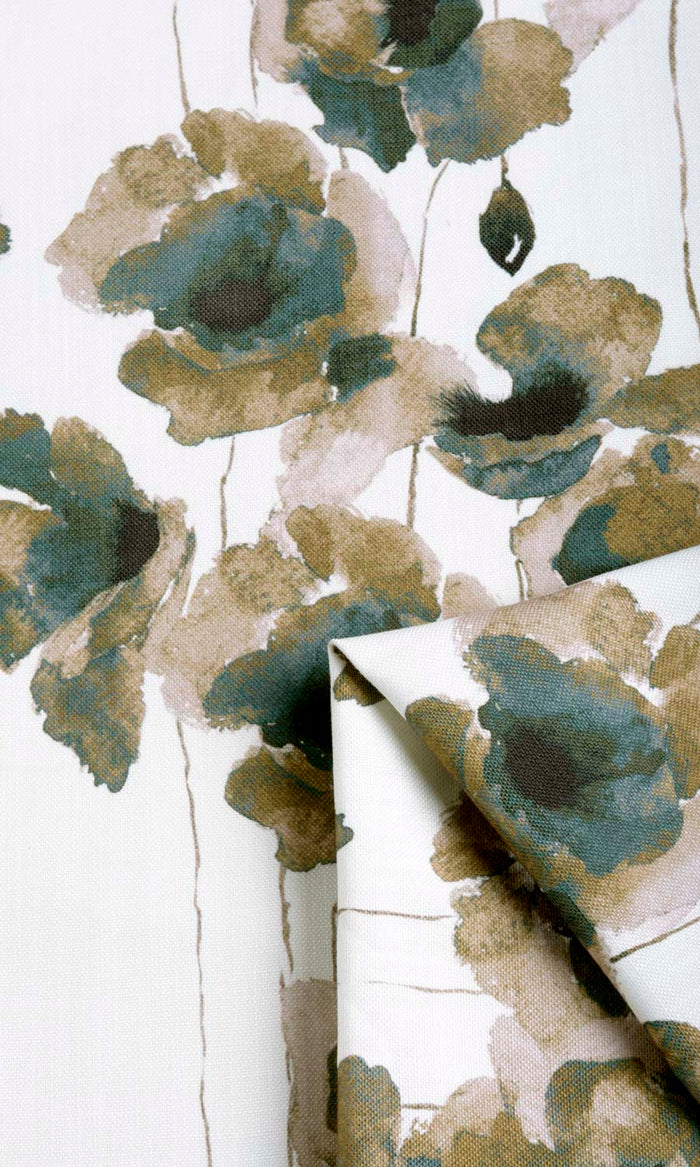 Water Lilies Floral Home Textile Fabric Material By the Metre (Brown/ Grey)