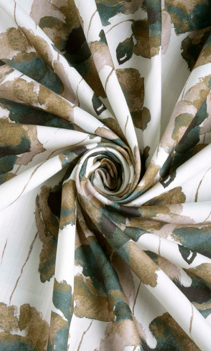 Water Lilies Floral Fabric By the Metre for Curtains & Drapes (Brown/ Grey)