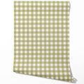 Geometric Gingham Checkered Traditional Wallpaper (Olive Green)