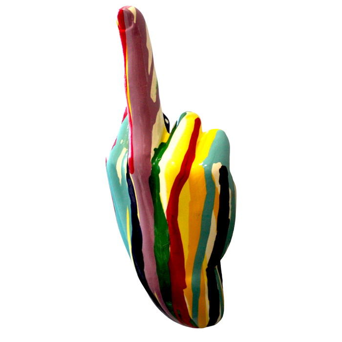 Middle Finger Hand Wall Mounted Hook | Multicolor "Graffiti" Pop Art Sculpture | 9" Tall