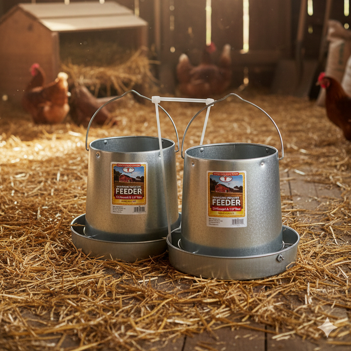 Miller Galvanized Hanging Chicken Feeder 12 lb Metal Poultry Feed Dispenser 2-Pack