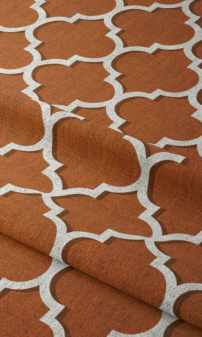 Trellis Tile Print Curtains for Living, Bedroom, Kitchen, Bathroom (Orange/ White)