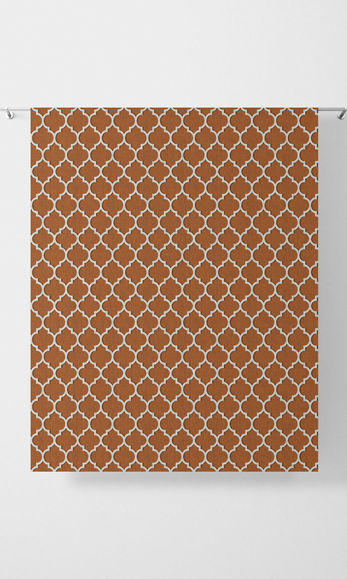 Trellis Tile Print Pinch Pleat, Rod Pocket, Eyelet Curtains (Orange/ White)