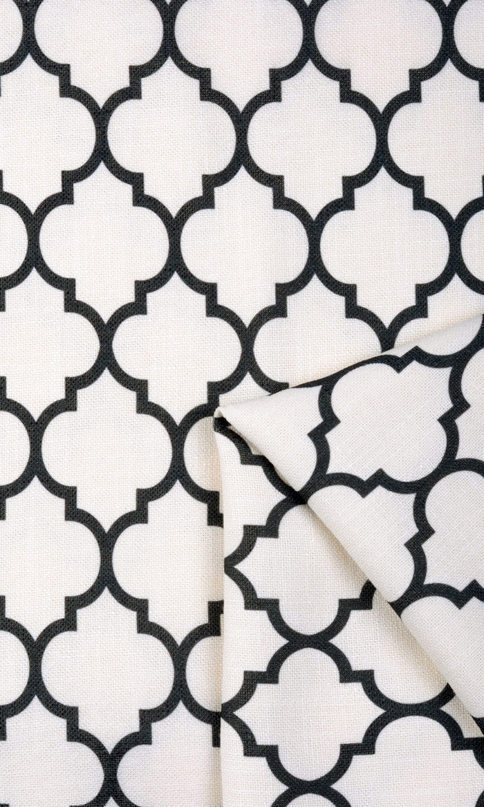 Moroccan Tiled Pinch Pleat, Rod Pocket, Eyelet Curtains (Cream/ Black)