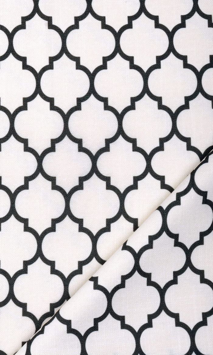 Moroccan Tiled Curtains / Drapes / Window Drapery Panels (Cream/ Black)