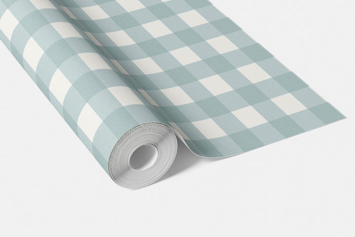 Geometric Gingham Checkered Living Room Wallpaper (Seafoam Blue)