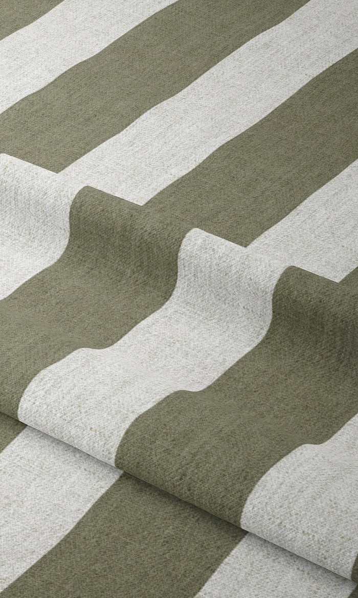 Striped Window Treatments Fabric By the Metre (Olive Green/ White)