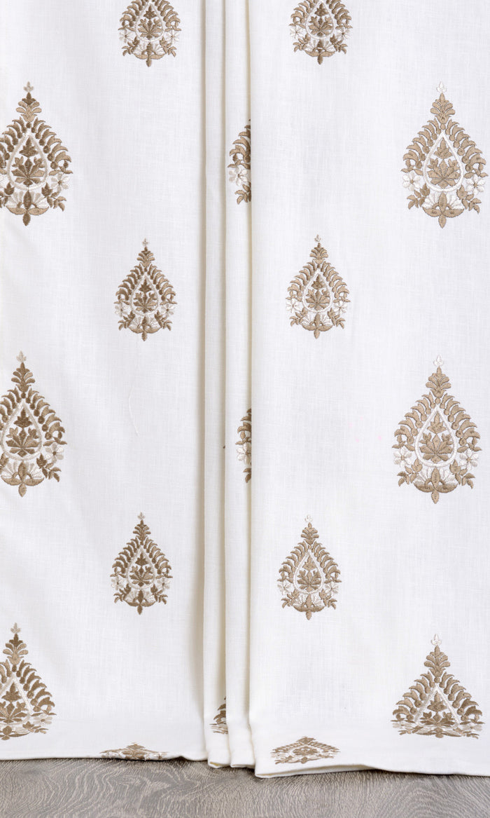 Damask Embroidery Drapes (Off White/ Coffee Brown)