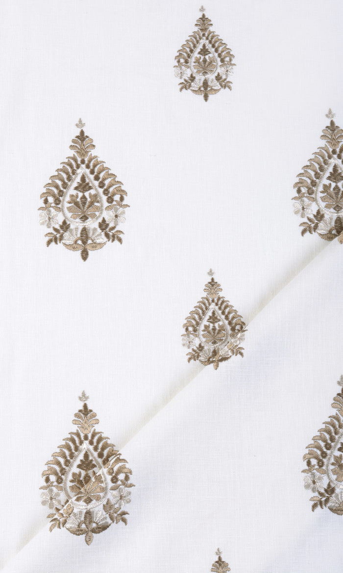 Damask Embroidery Drapes for Living, Bedroom, Kitchen, Bathroom (Off White/ Coffee Brown)