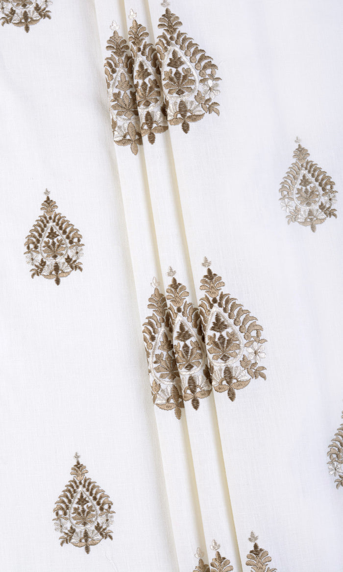 Damask Embroidery Pinch Pleat, Rod Pocket, Eyelet Curtains (Off White/ Coffee Brown)