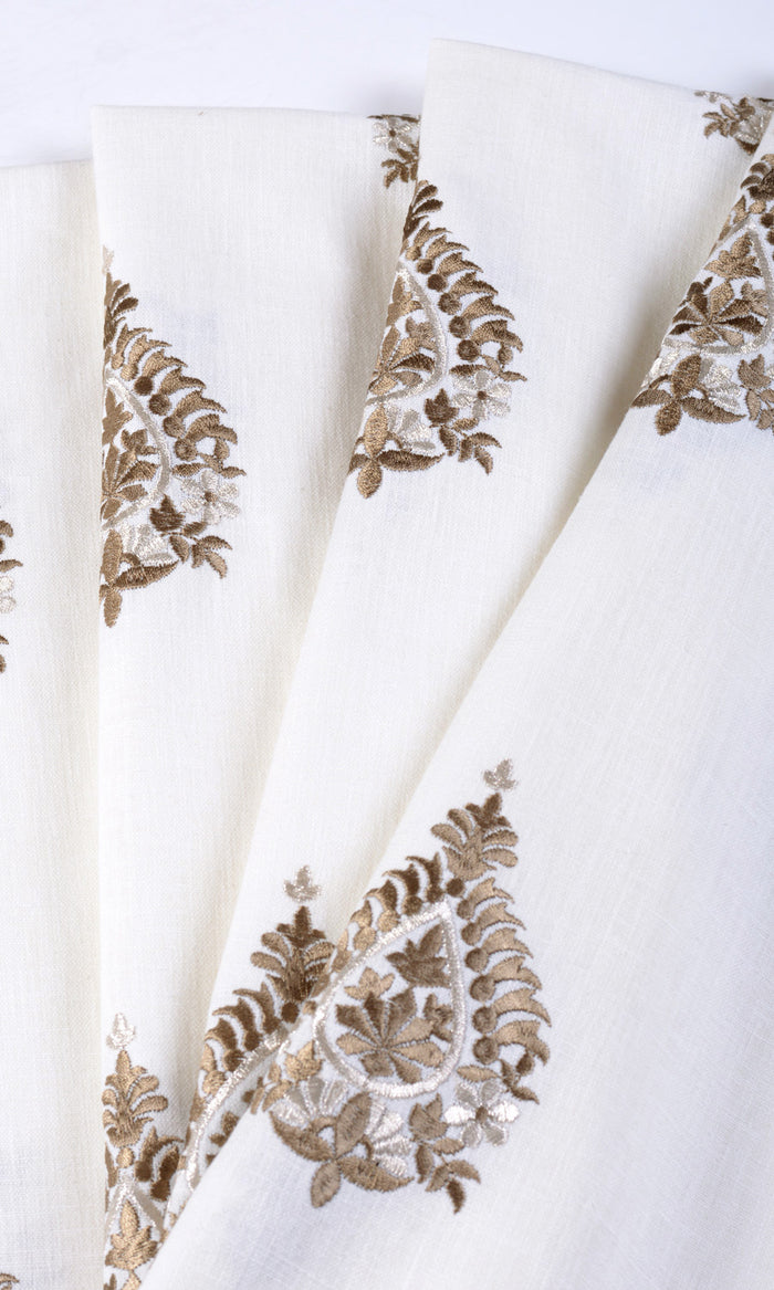 Damask Embroidery Drapes (Off White/ Coffee Brown) Extra Long Short Wide
