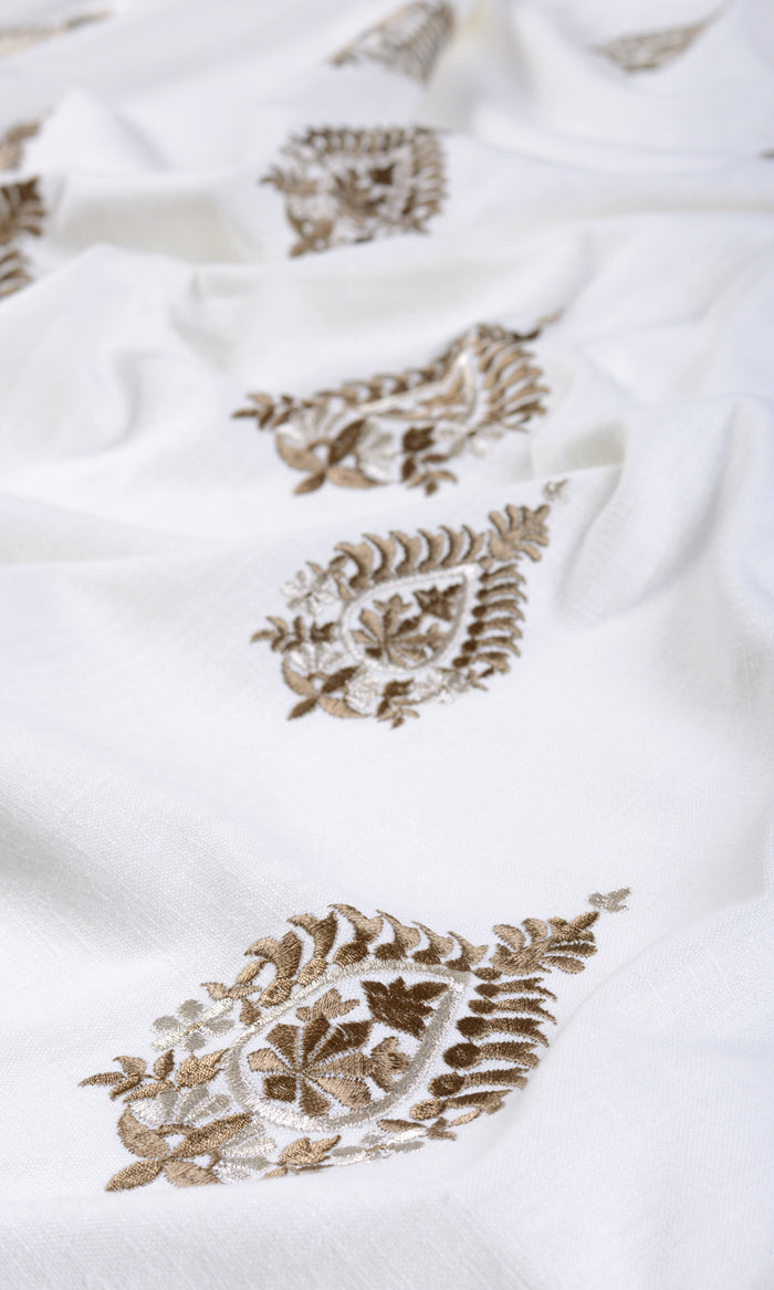Damask Embroidery Curtains / Drapes / Window Drapery Panels (Off White/ Coffee Brown)