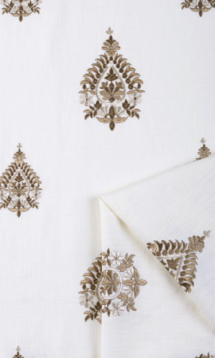 Damask Embroidery Made-to-Measure Curtains (Off White/ Coffee Brown)