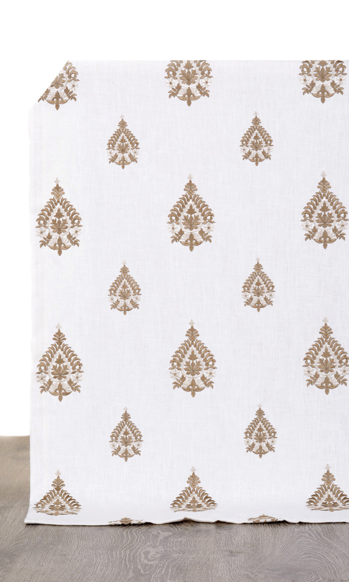 Damask Embroidery Any Size Style Curtains (Off White/ Coffee Brown)