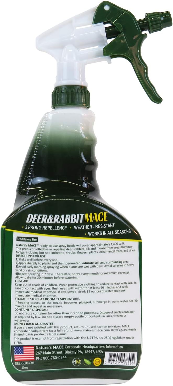 Nature’s Mace Deer & Rabbit Repellent Spray 40 oz Ready-to-Use Yard Garden
