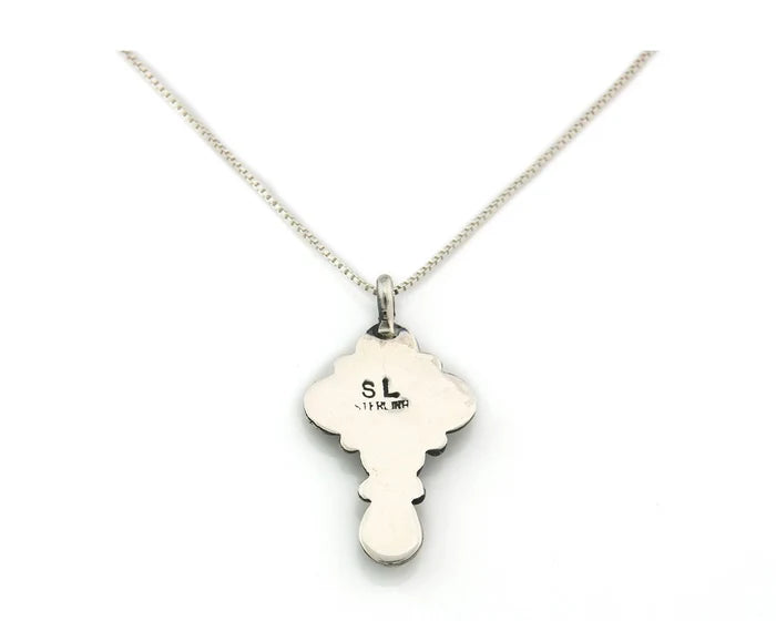Navajo Cross Necklace Sterling Silver Natural Gemstones Artist Signed SL