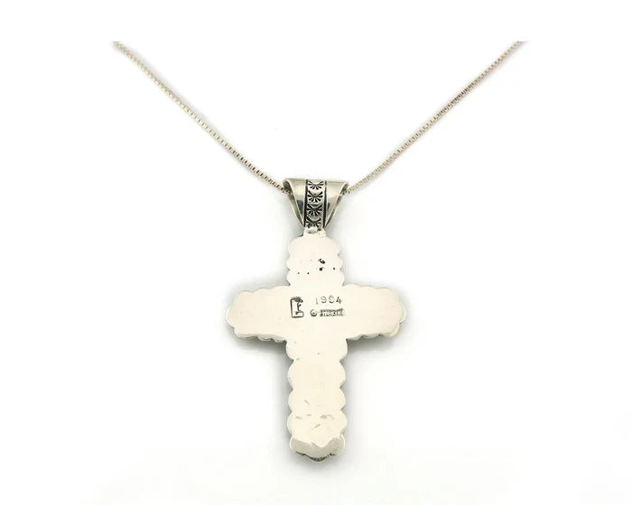 Navajo Cross Necklace Sterling Silver Natural Turquoise Artist Signed 1994