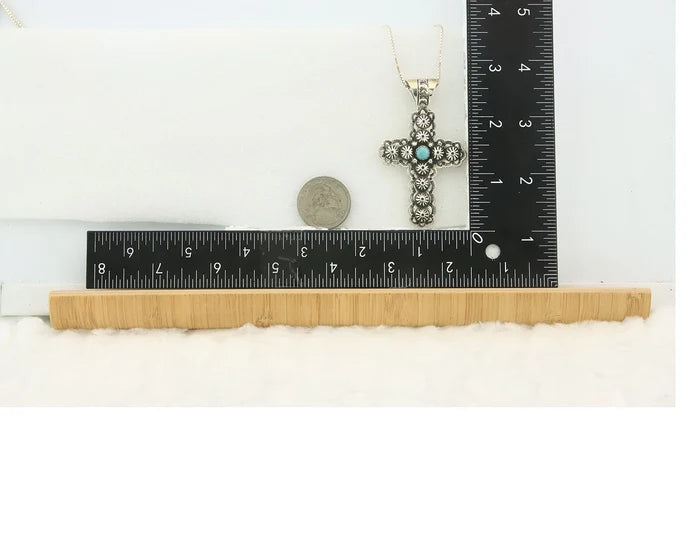 Navajo Cross Necklace Sterling Silver Natural Turquoise Artist Signed 1994