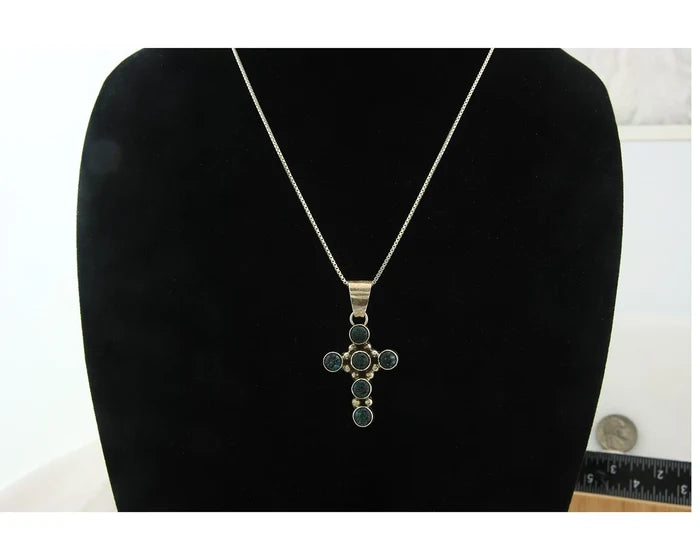 Navajo Cross Necklace Sterling Silver Natural Turquoise Artist Signed C Wilson