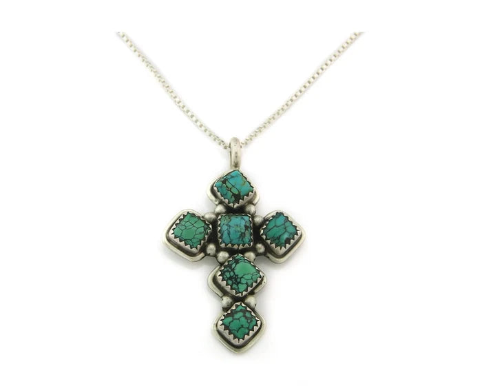 Navajo Cross Necklace Sterling Silver Natural Turquoise Artist Vintage