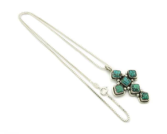 Navajo Cross Necklace Sterling Silver Natural Turquoise Artist Vintage