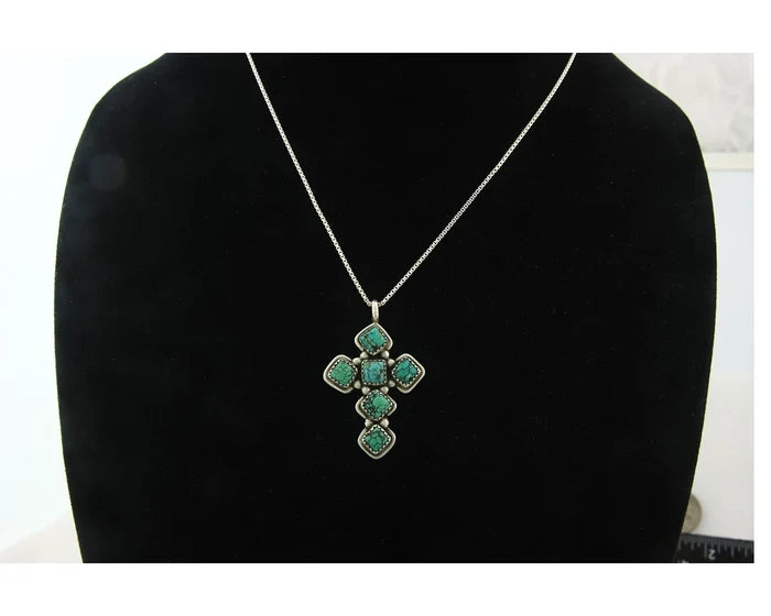 Navajo Cross Necklace Sterling Silver Natural Turquoise Artist Vintage