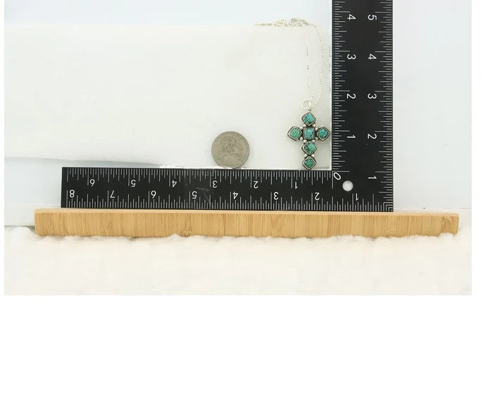Navajo Cross Necklace Sterling Silver Natural Turquoise Artist Vintage